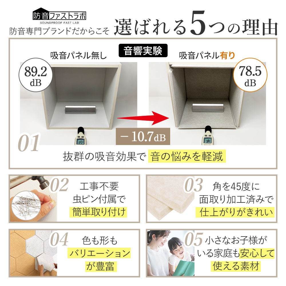 吸音パネル 「hisoka」厚さ9mm 虫ピン付属 12枚セット