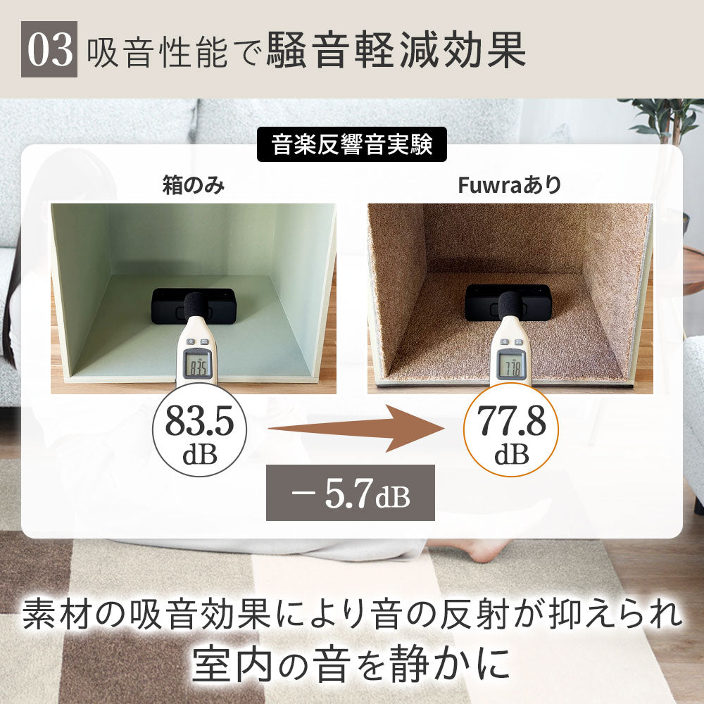 日本製 防音タイル カーペット「Fuwra」床衝撃音低減ΔLL(I)-5 40×40cm 厚み10mm 10枚セット