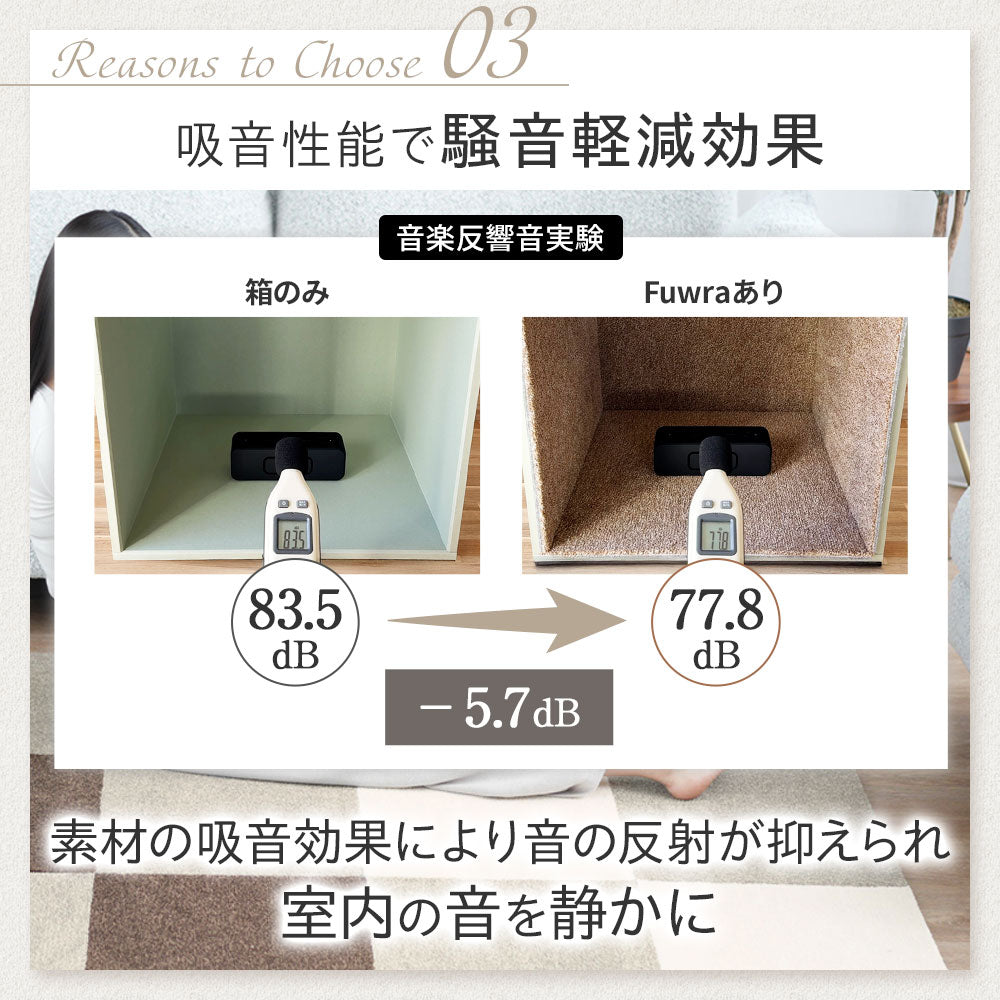 日本製 防音タイル カーペット「Fuwra」床衝撃音低減ΔLL(I)-5 40×40cm 厚み10mm 10枚セット