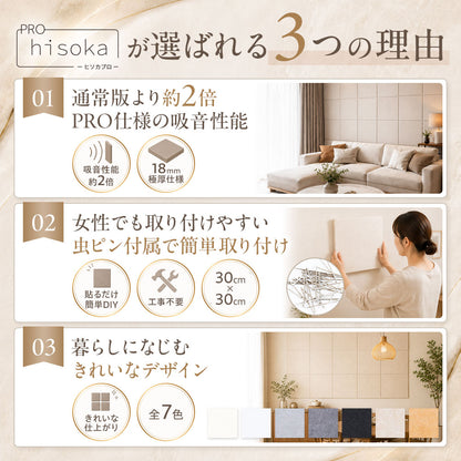 吸音パネル 「hisokaPRO」 スクエア型 厚さ18mm 虫ピン付属 12枚セット
