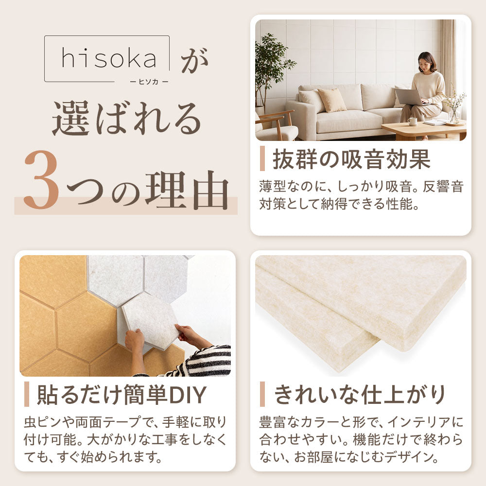 吸音パネル 「hisoka」厚さ9mm 虫ピン付属 12枚セット