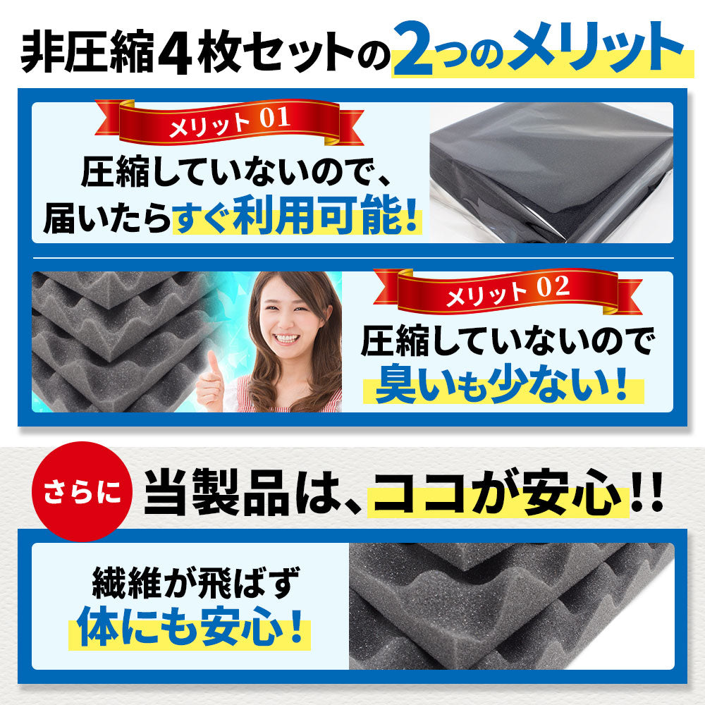 波型 ウレタンフォーム 25cm×25cm 厚み5cm  密度26kg/m3 【4枚/12枚/24枚】