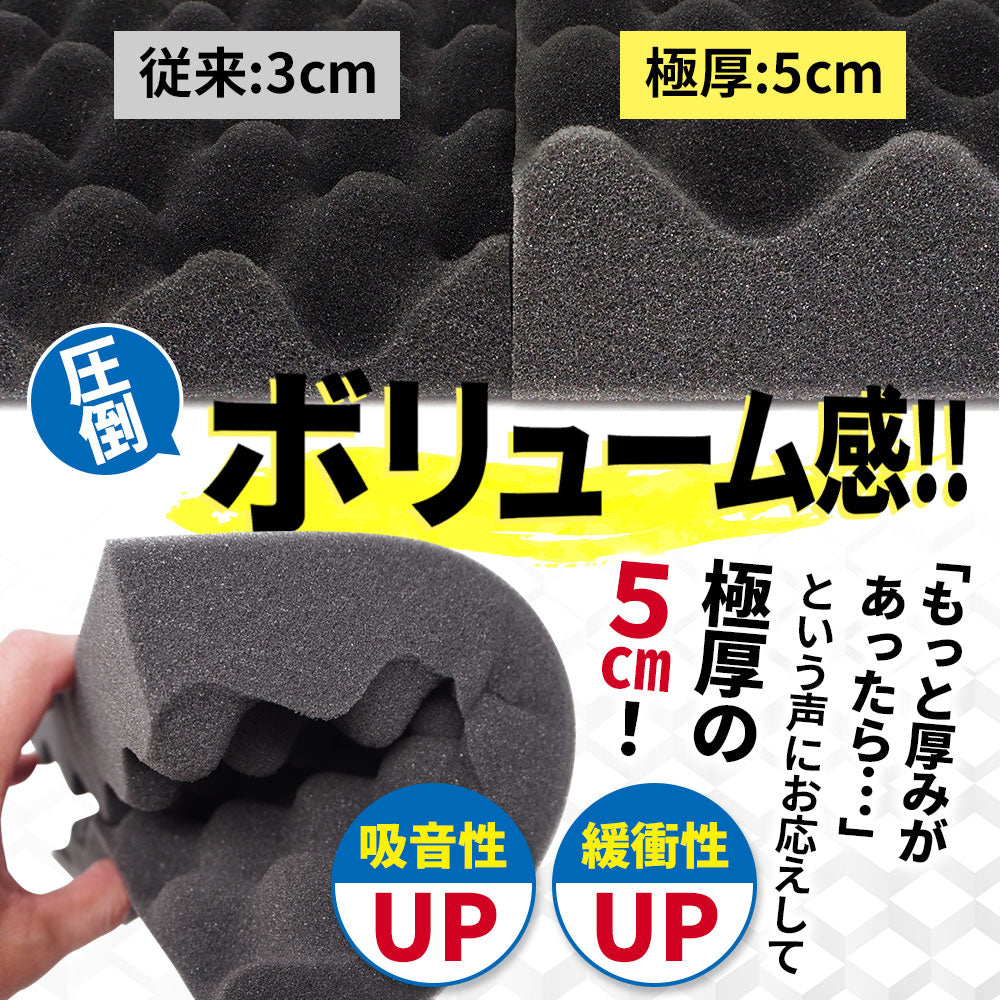 波型 ウレタンフォーム 25cm×25cm 厚み5cm  密度26kg/m3 【4枚/12枚/24枚】